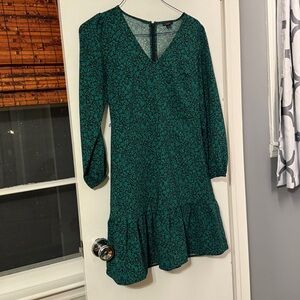 Ann Taylor Factory Teal Floral Long Sleeve Dress
